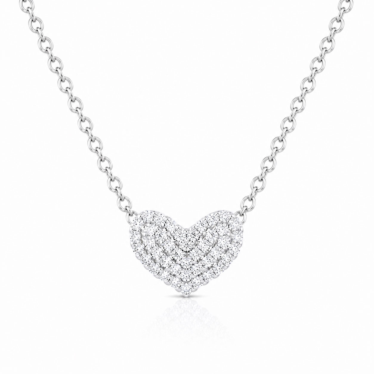 Collana in argento rodiato. Pendente cuore pave di zirconi bainco  - aMarty