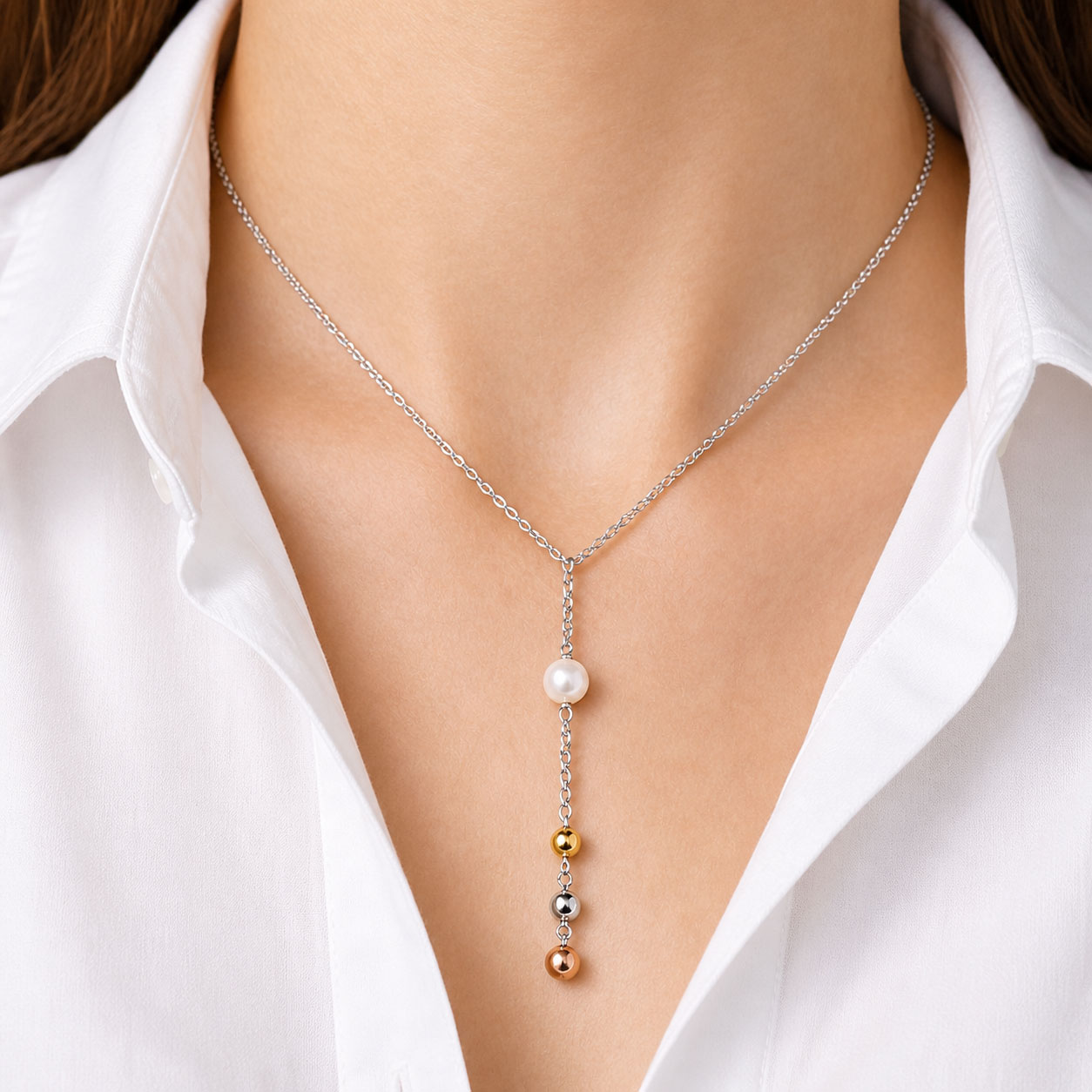 Collana Acciaio Perla e Pendenti - Apple & Cherry
