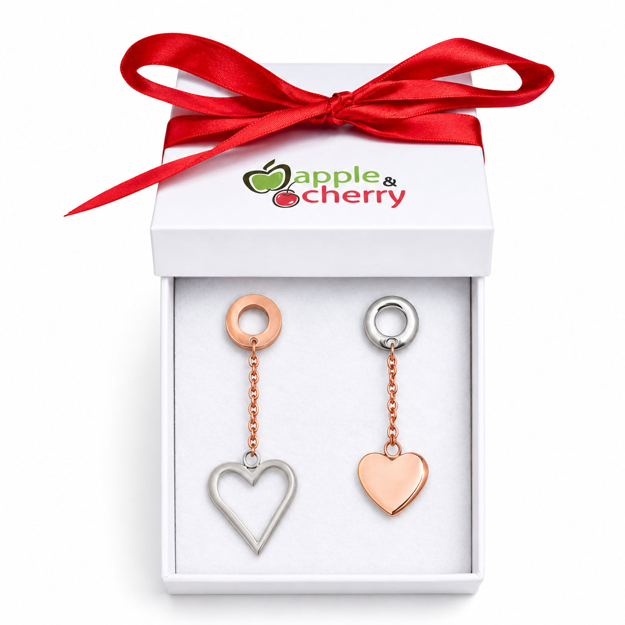 Orecchini Pendenti Cuore Vuoto Rosato - Apple & Cherry